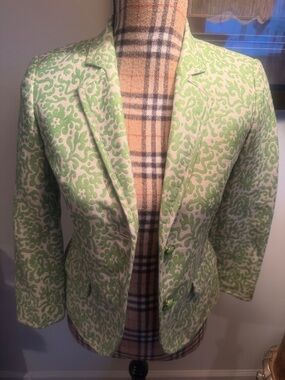 J. Crew Green and Ivory Patterned Tailored Blazer